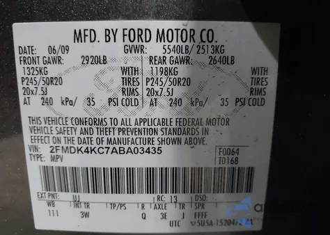 2010 Ford Edge Limited from USA, damaged, VIN 2FMDK4KC7ABA03435